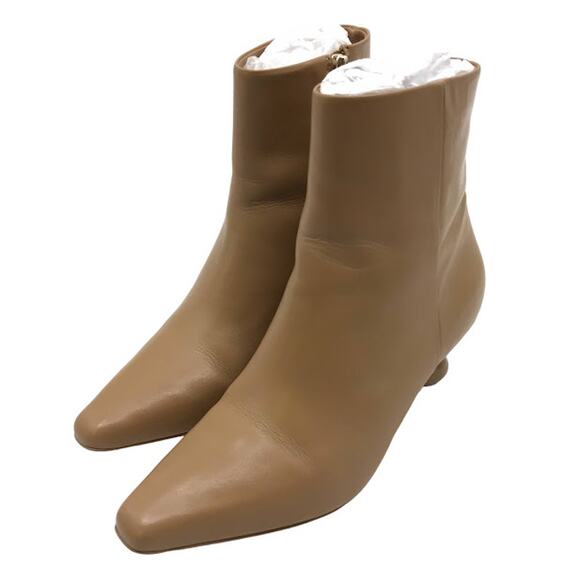 Cult Gaia Daylee Boot 6.5 Stacked Pebble Heel Leather Zipper Ankle Bootie Camel - Picture 4 of 11